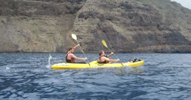 Two people enjoying a tandem kayak